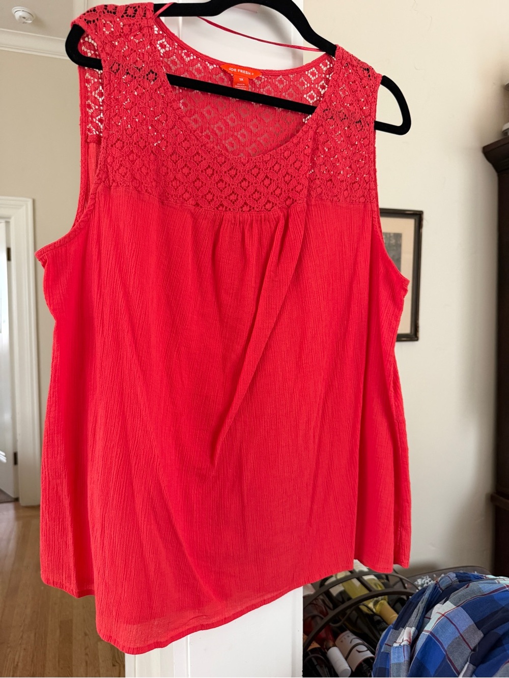 Joe Fresh Coral Crochet Yoke Sleeveless Tank